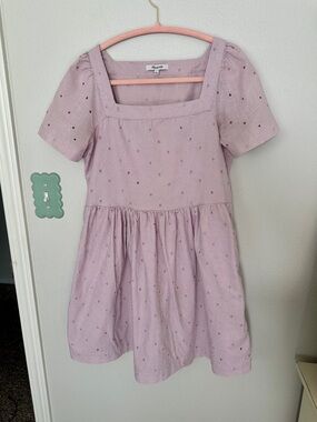 Madewell Eyelet Allie Mini Dress in pale Lilac - size Small